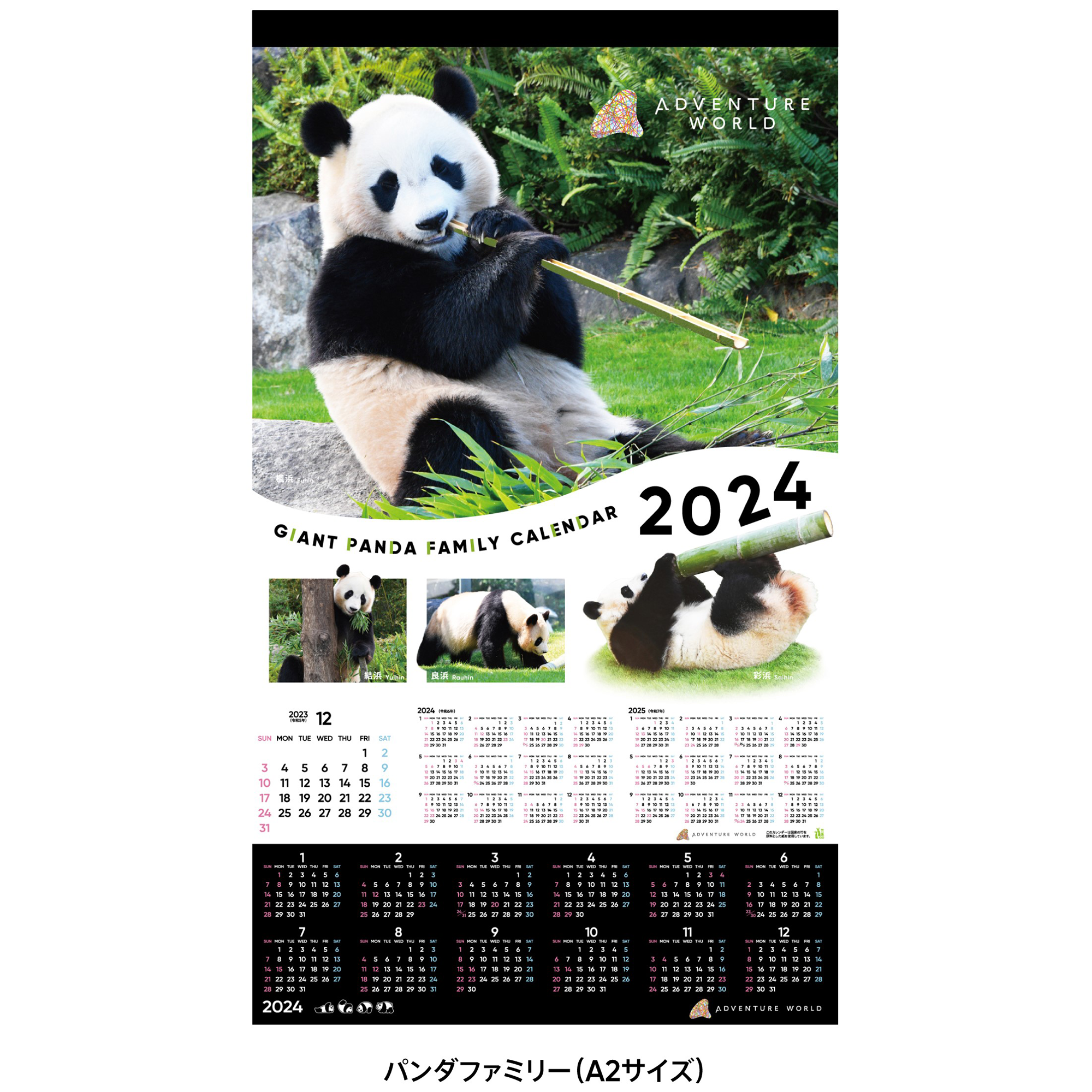 アドベンチャーワールド公式2024年 壁掛けカレンダー(パンダ): 文房具